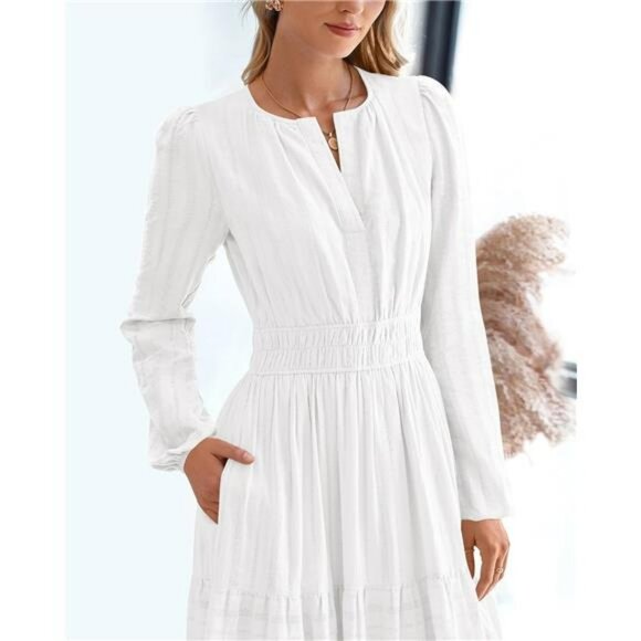 Long Sleeve V Neck Maxi Dress Fall Wedding Guest Flowy Dress with Pockets - Picture 5 of 7